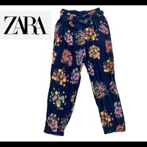 𝅺ZARA Navy blue floral flower harem trouser pants Sz S